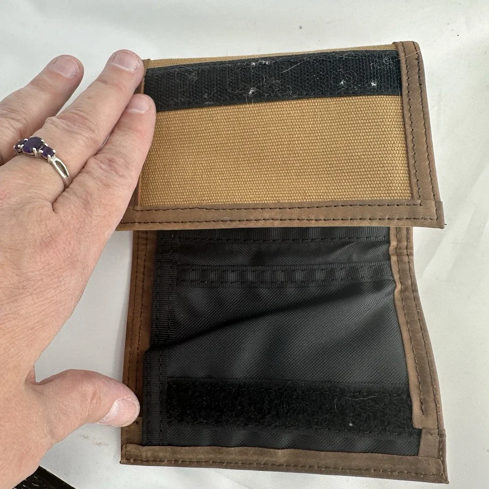 Carhartt Nylon Duck Trifold Wallet Heavy Duty Hook & Loop Closure Brown Canvas